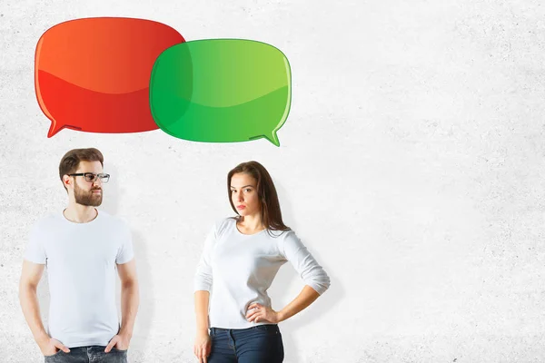 Attractive people with empty speech bubble — Stock Photo, Image