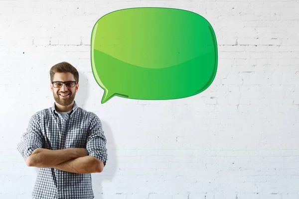 Smiling man with empty speech bubble — Stock Photo, Image