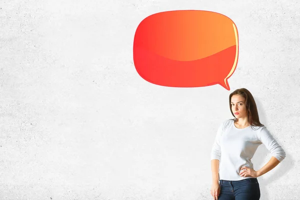 Attractive woman with empty speech bubble — Stock Photo, Image