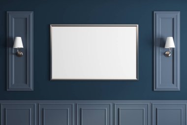 Mavi klasik duvar ile boş bayrak 