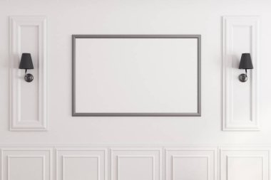 Boş billboard ile beyaz klasik duvar 