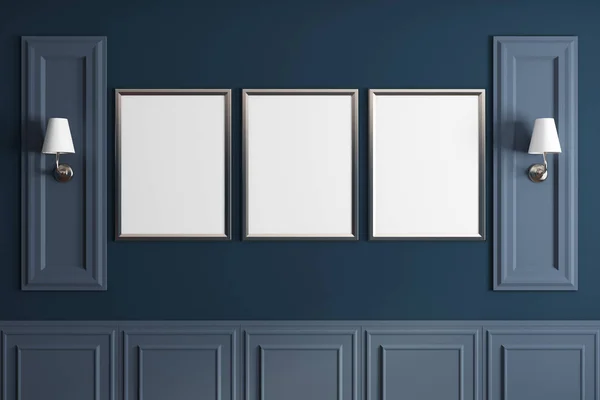 Blue classic wall with blank poster — Stock Photo, Image