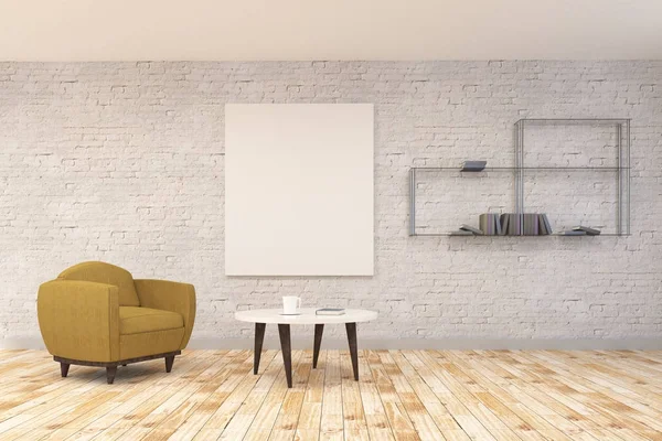 Moderne woonkamer met meubilair en banner — Stockfoto