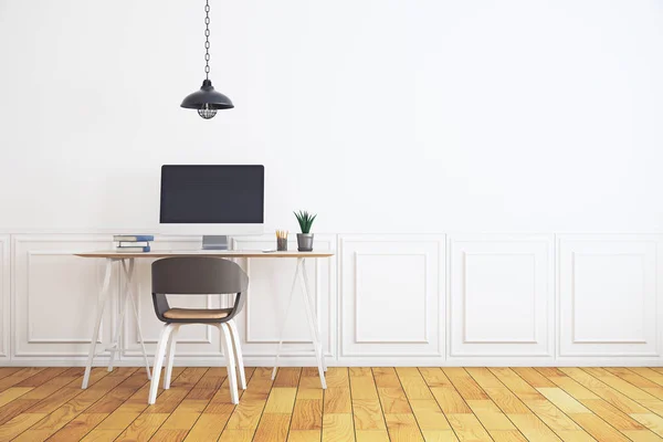 Workplace in minimalistic white interior — Stock Photo, Image