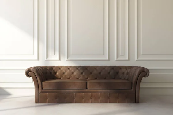 クラシック ルームの茶色の革のソファ — ストック写真
