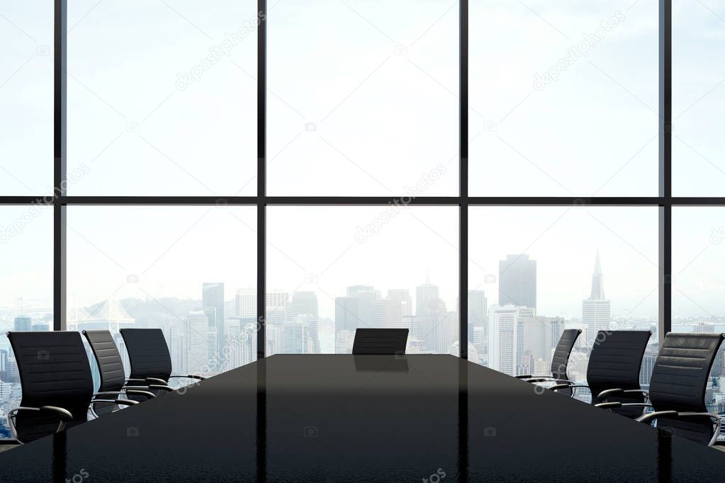 Meeting table on city view background 