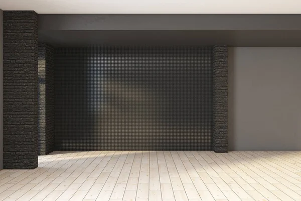 Moderno interno in mattoni neri con parete vuota — Foto Stock