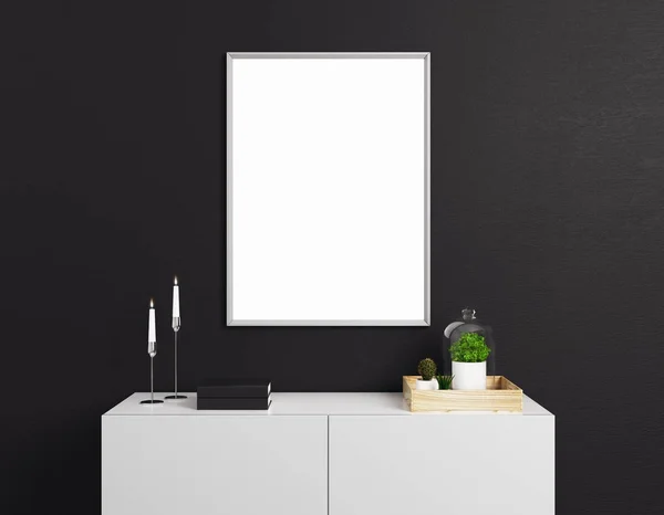 Decorative cupboard with empty poster — Stock Photo, Image