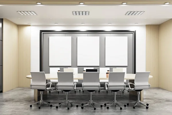 Modern conference room with blank banners