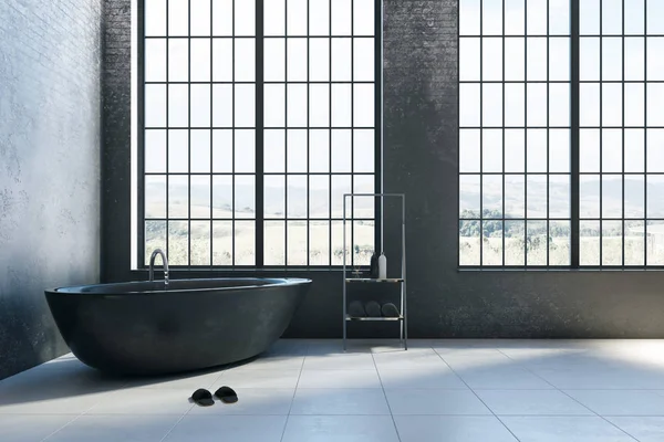 现代浴室, 带城市景观 — 图库照片