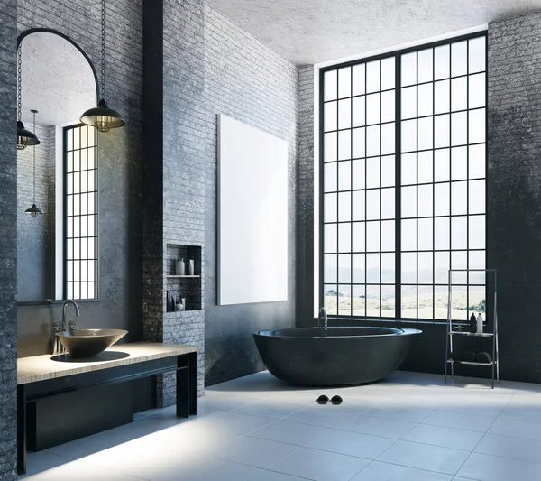 Modern loft bathroom with empty banner — Stock Photo, Image