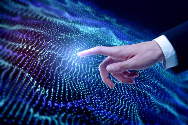 Dijital dalga geçmiş vasıl gösteren bir el 