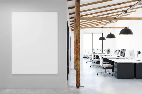 Coworking office with blank poster — Stock Photo, Image