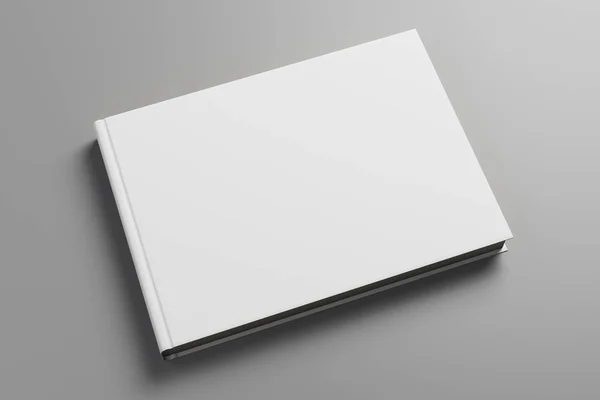 Livro branco vazio sobre fundo cinza — Fotografia de Stock