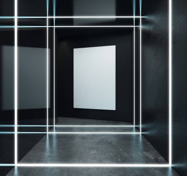 Boş billboard ile soyut siyah iç 