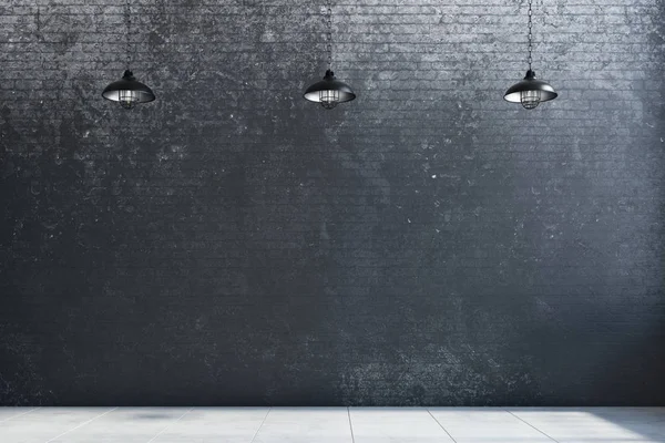 Muro di mattoni vuoto con lampade — Foto Stock