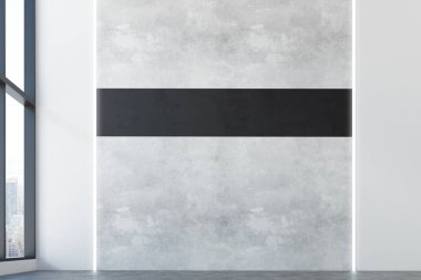 Boş beton duvar iç şehir manzaralı ve gün ışığı. Alay etmek yukarıya, 3d render 