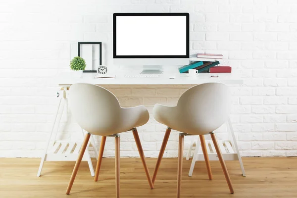 Contemporary interior with blank white computer — Stock Photo, Image