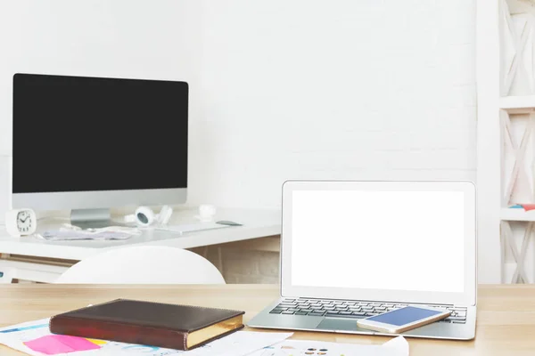 Contemporary workspace with clean computer screen