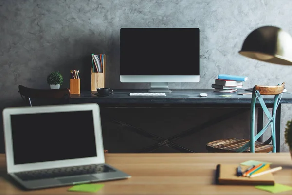 Desk top with empty computer screen