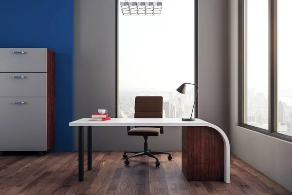 Blue office with NY view — Stock Photo, Image