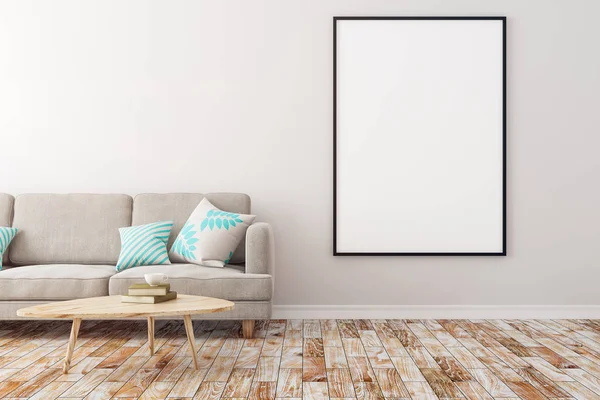 Contemporary living room with empty poster — Stock Photo, Image