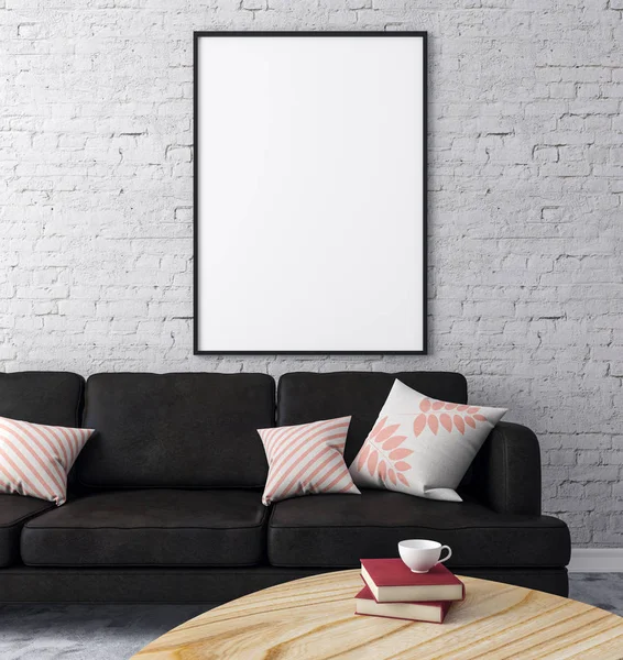 Loft living room with empty billboard — Stock Photo, Image