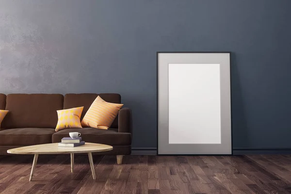 Sala de estar moderna com cartaz vazio — Fotografia de Stock