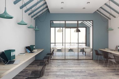 Ofis iç şehir manzaralı coworking ışık