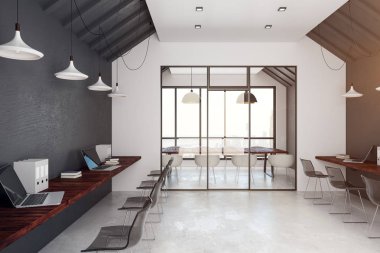 Modern ofis iç şehir manzaralı coworking