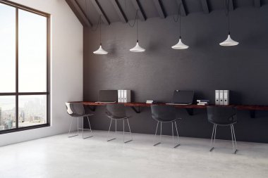 Çağdaş şehir manzaralı ofis iç coworking