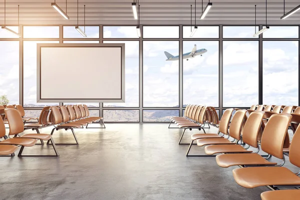 Interior moderno do aeroporto com cartaz em branco — Fotografia de Stock