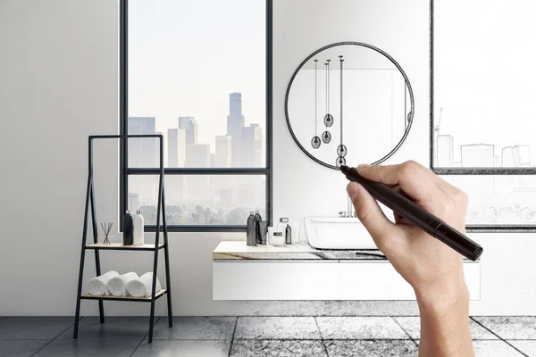Hand drawing contemporary bathroom — Stock Photo, Image