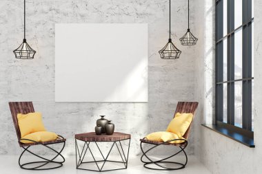 Boş billboard modern oturma odası 