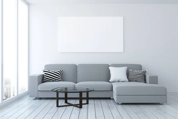 Modern living room with empty billboard — Stock Photo, Image