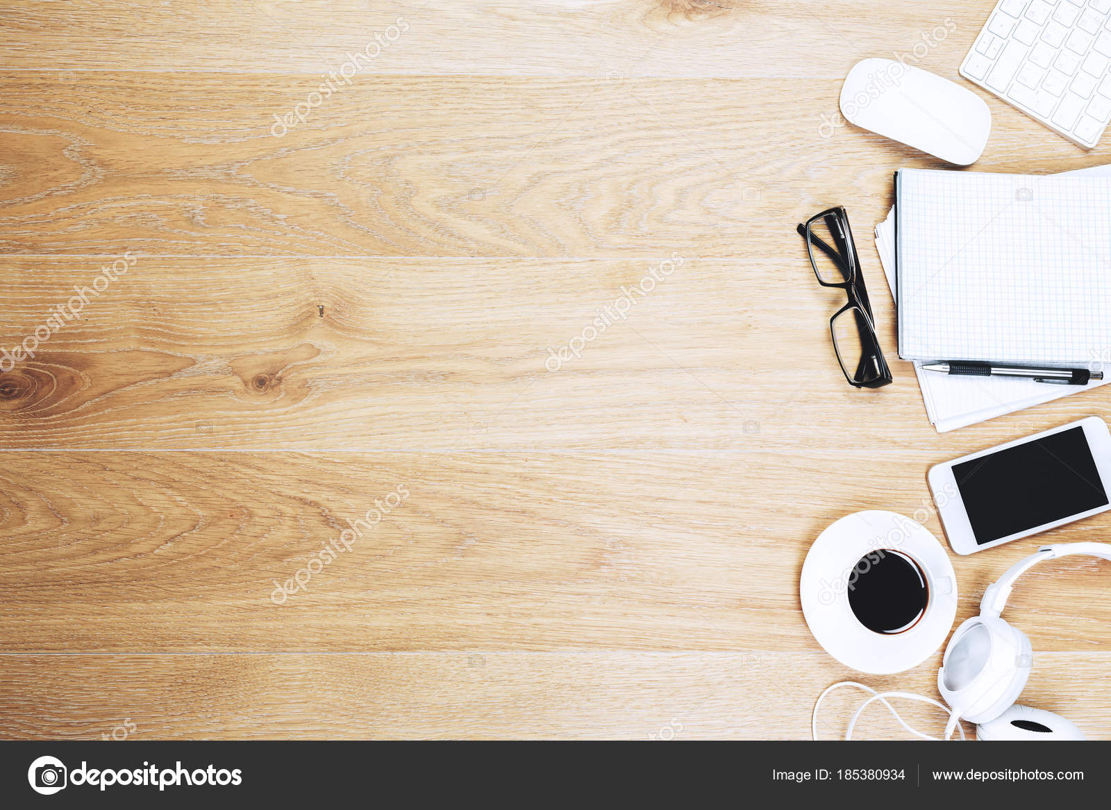 Wooden Office Desk Top With Items Stock Photo Peshkova 185380934 Wooden Office Desk Top With Items Stock Photo