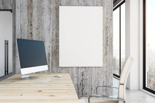 Empty computer and poster in office — Stock Photo, Image