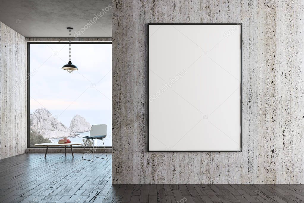 Modern living room with empty poster