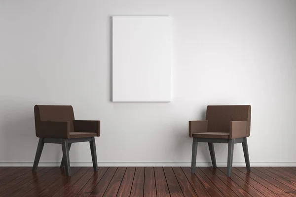 Sala de estar luminosa con pancarta en blanco — Foto de Stock