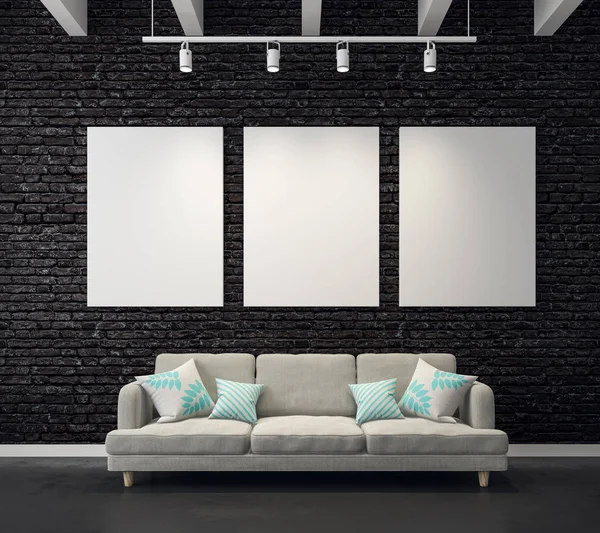 Sala de estar contemporânea com cartaz vazio — Fotografia de Stock
