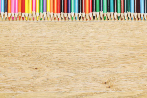 Modern wooden tabletop with supplies — Stock Photo, Image