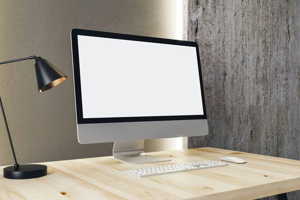 Designer desktop with white computer
