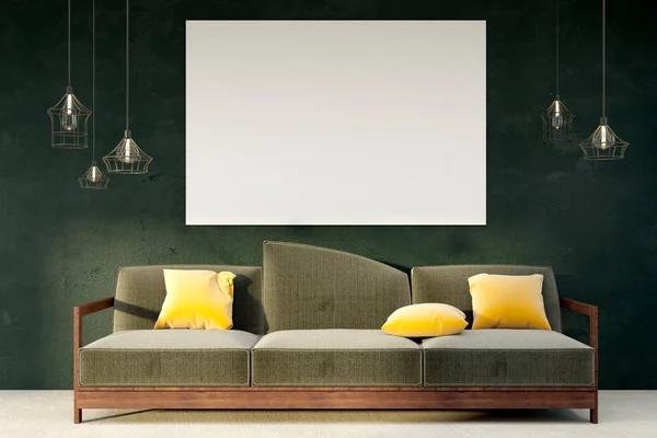 Boş billboard ile minimalist oturma odası — Stok fotoğraf