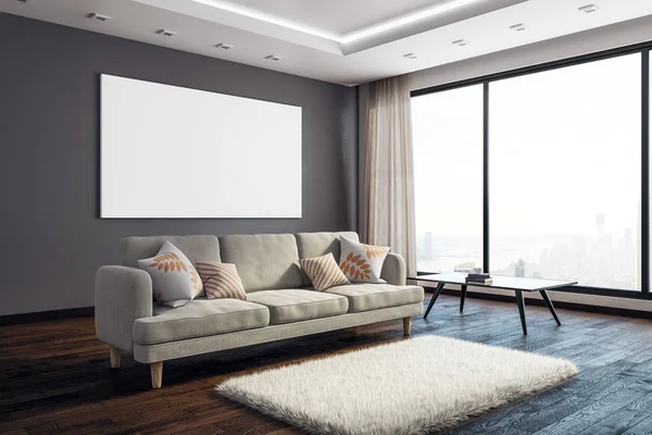 Modern living room with empty poster — Stock Photo, Image