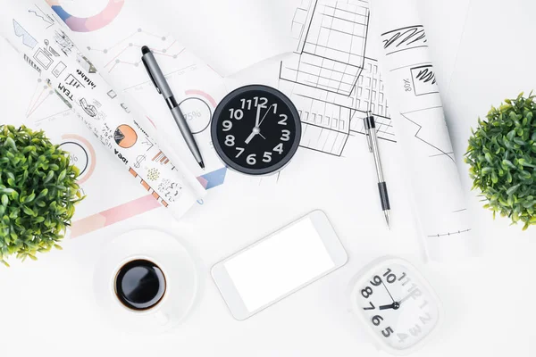 White office table with smarphone