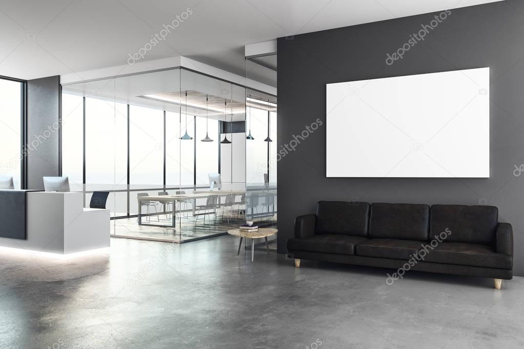 Concrete reception with blank poster 