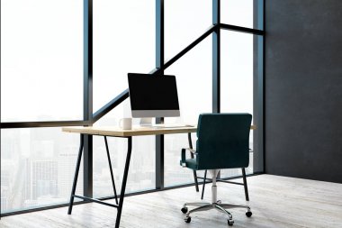 Boş beyaz bilgisayar ekran ile modern ofis 