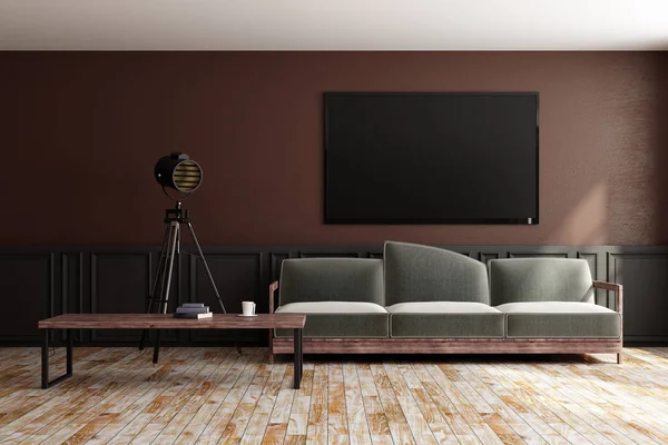 Front view of modern interior with TV billboard — Stock Photo, Image