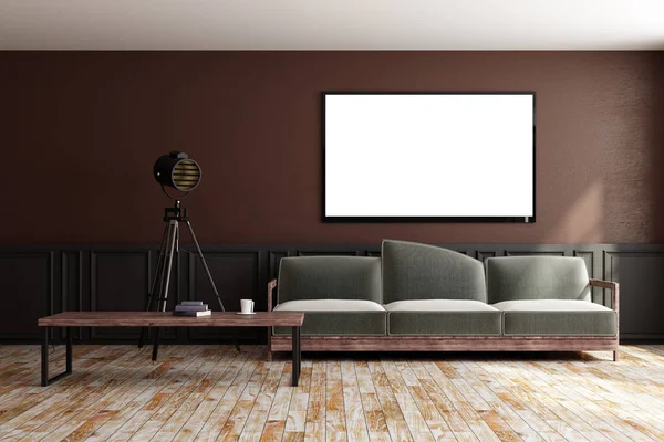 Front view of modern interior with TV frame — Stock Photo, Image