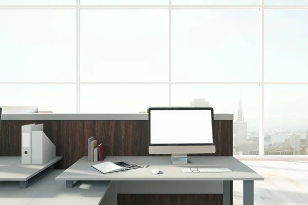 Office with empty white computer — Stock Photo, Image